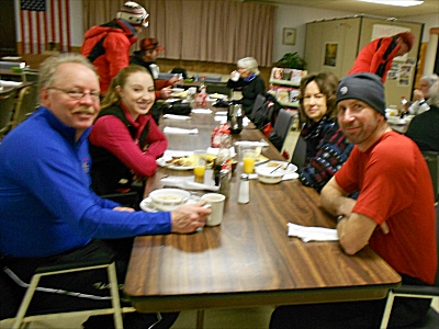 Patrollers talking after breakfast.